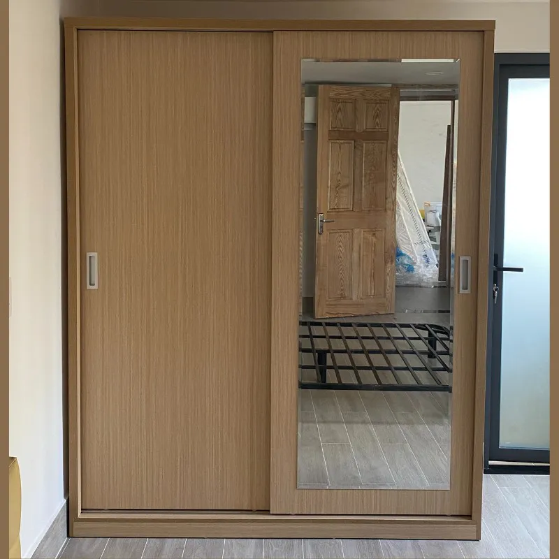 Mẫu tủ quần áo âm tường cánh lùa có gương